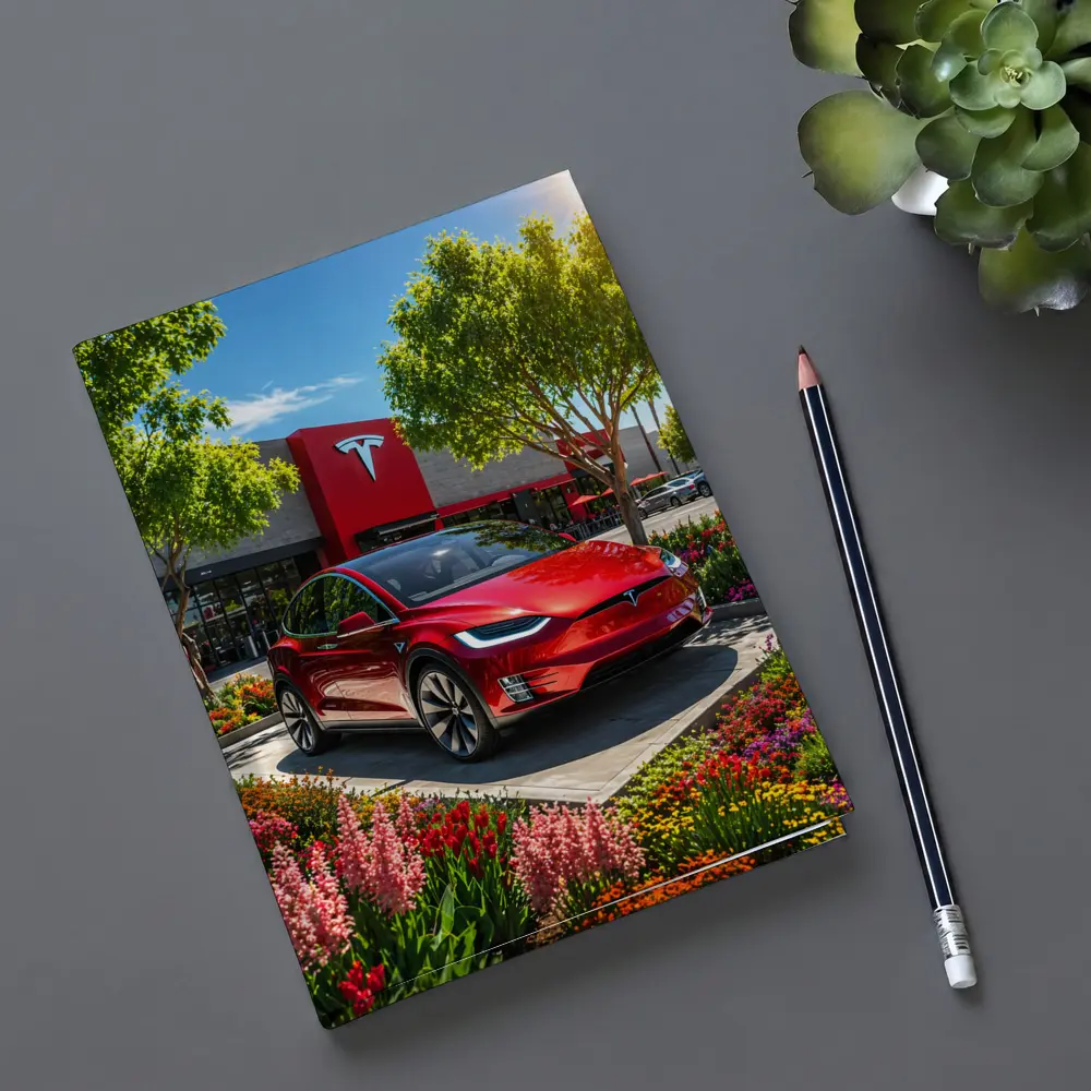 Tesla Model X Red Outside Tesla Store – Notebooks