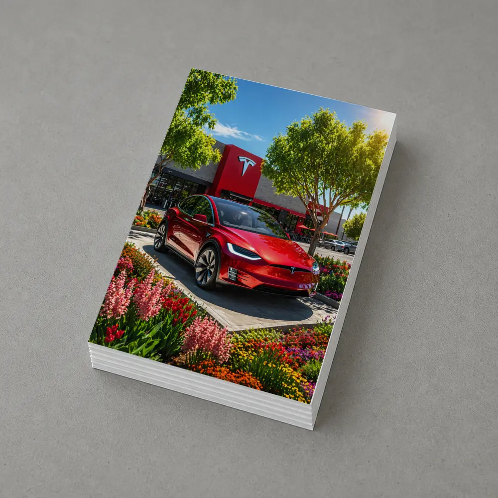 Tesla Model X Red Outside Tesla Store – Postcards