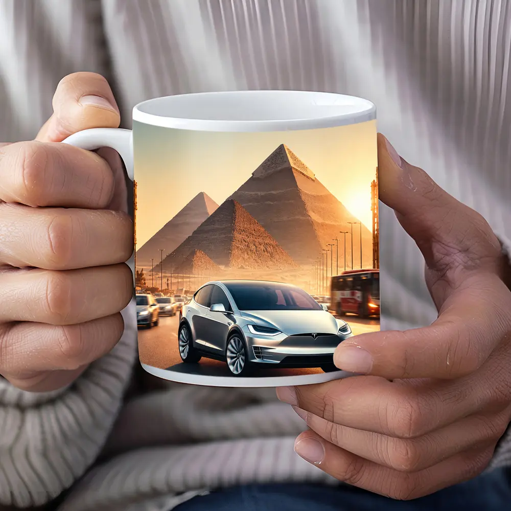 Tesla Model X Cairo Egypt Pyramids Sunset – Mugs