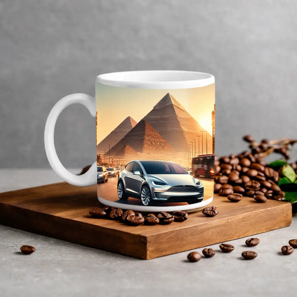 Tesla Model X Cairo Egypt Pyramids Sunset – Mugs