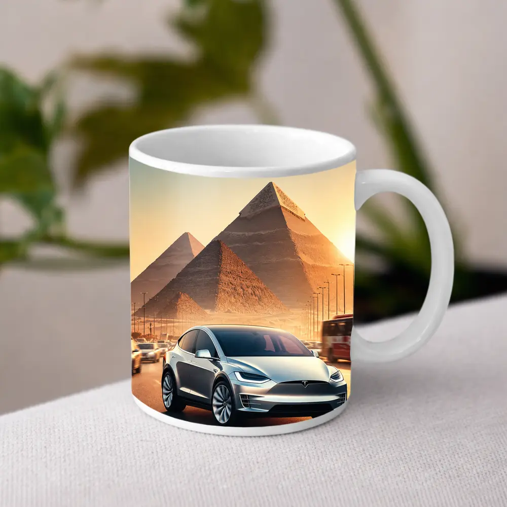 Tesla Model X Cairo Egypt Pyramids Sunset – Mugs