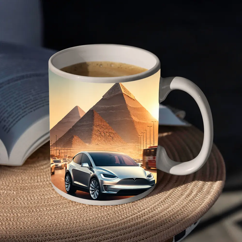 Tesla Model X Cairo Egypt Pyramids Sunset – Mugs