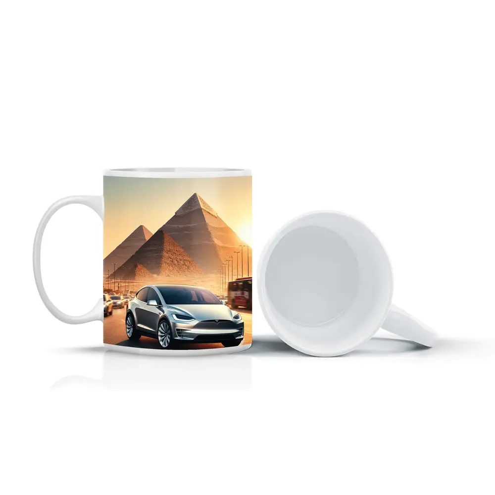 Tesla Model X Cairo Egypt Pyramids Sunset – Mugs