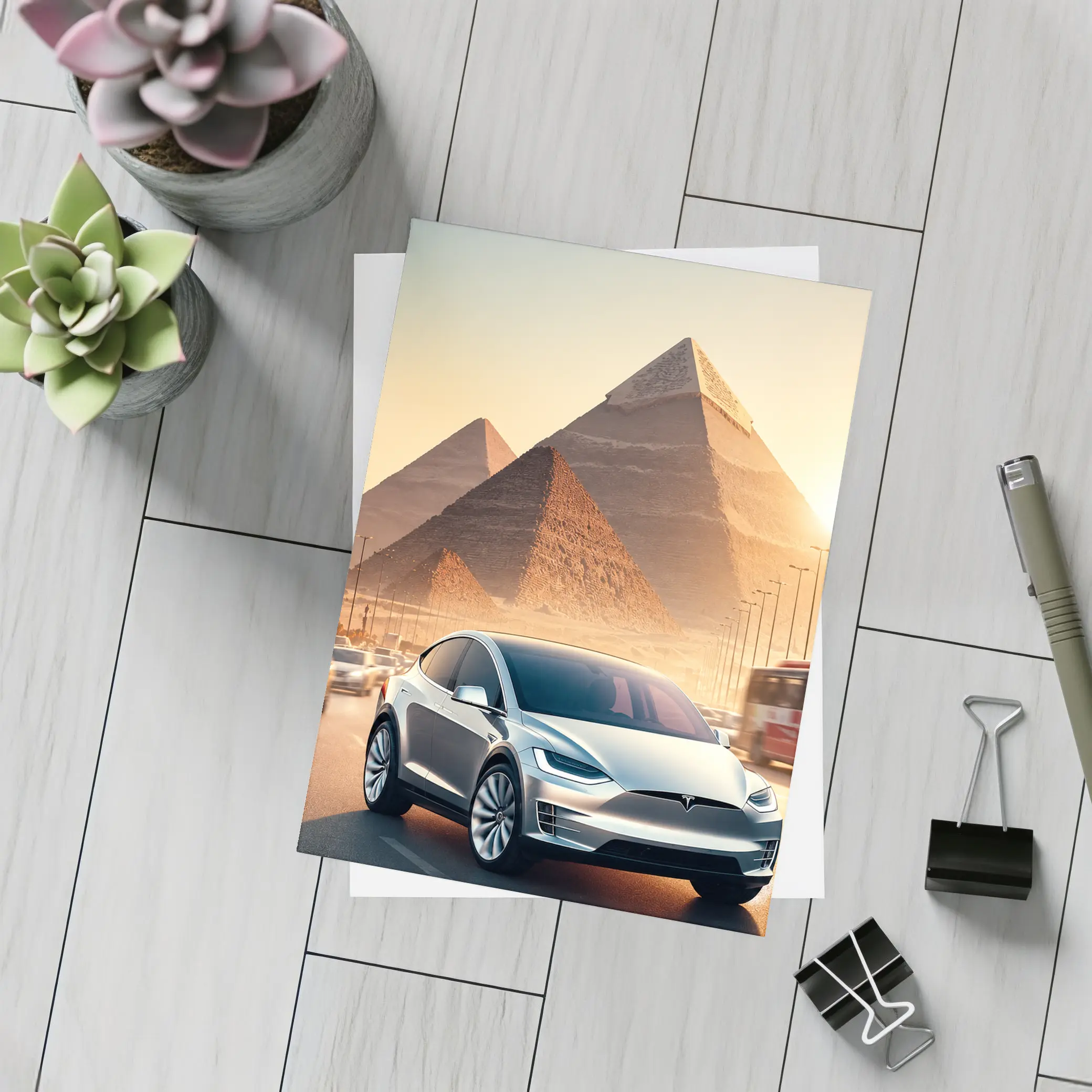 Tesla Model X Cairo Egypt Pyramids Sunset – Postcards