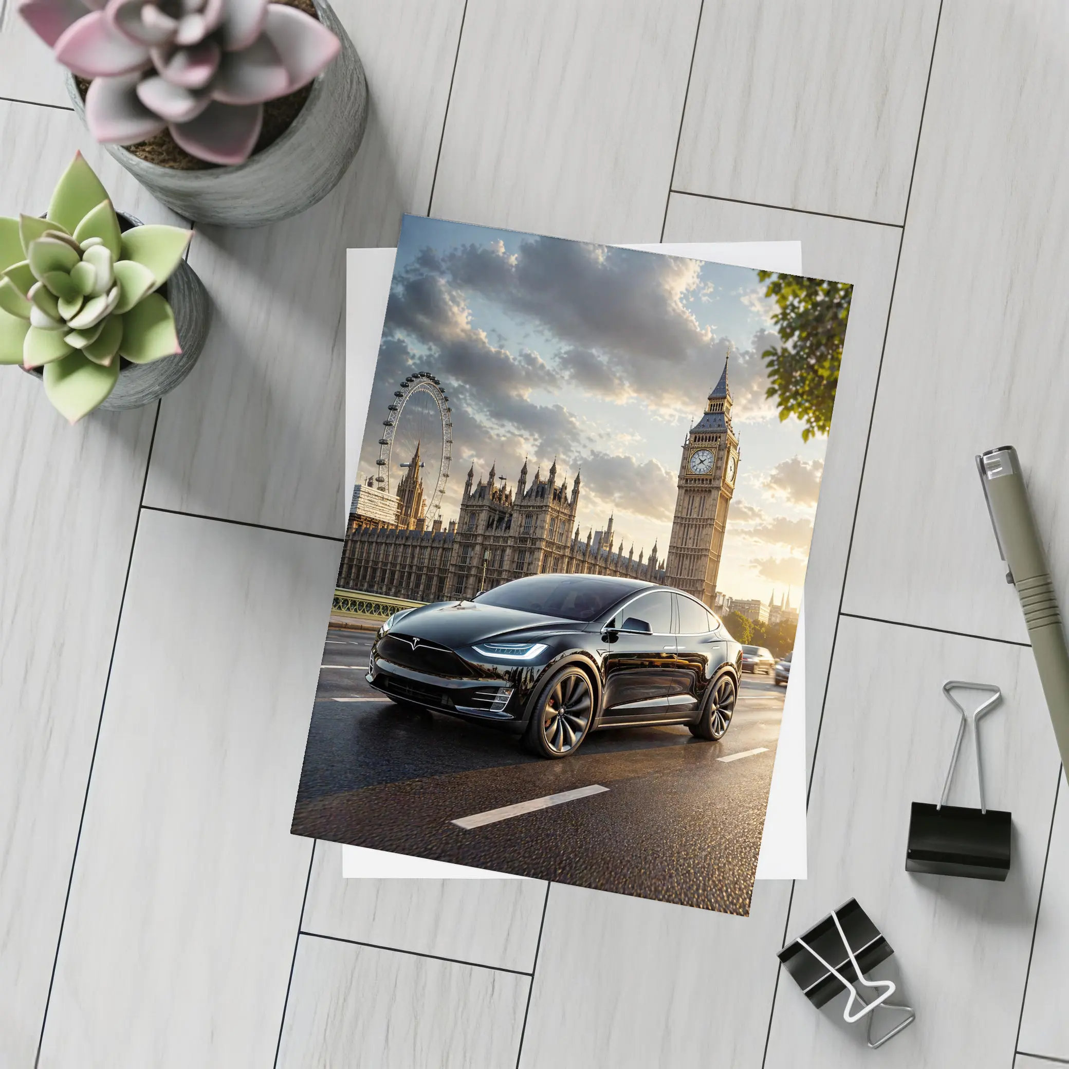 Tesla Model X Black London Big Ben – Postcards