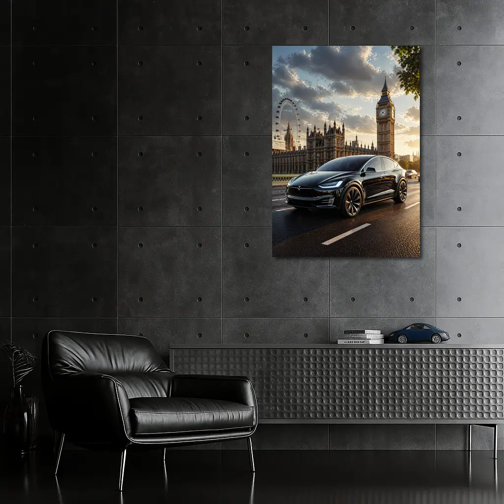 Tesla Model X Black London Big Ben – Wall Art