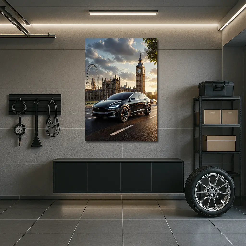 Tesla Model X Black London Big Ben – Wall Art