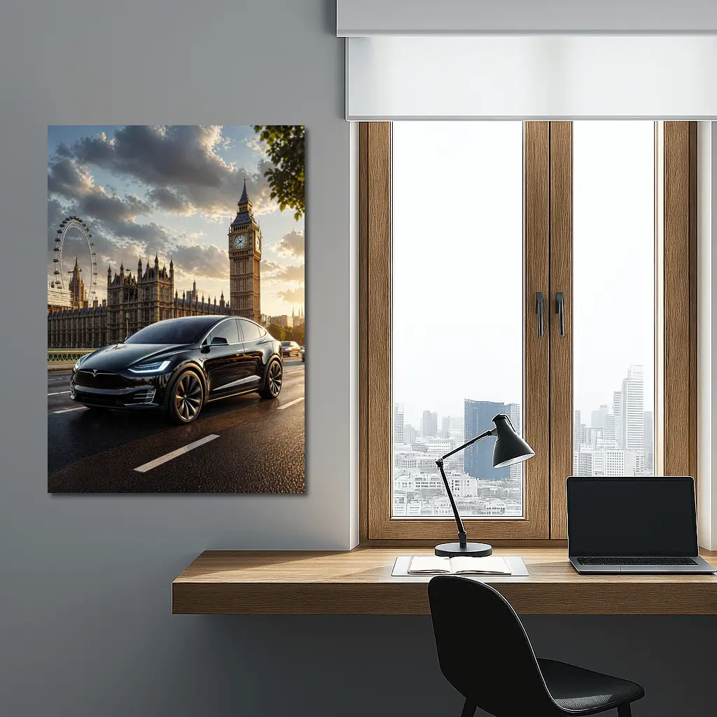 Tesla Model X Black London Big Ben – Wall Art
