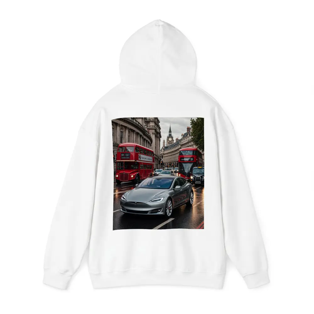 Tesla Model S London Streets Rainy Day – Hoodies