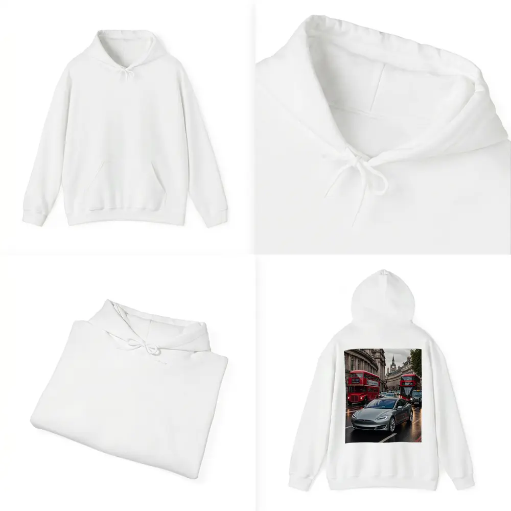 Tesla Model S London Streets Rainy Day – Hoodies