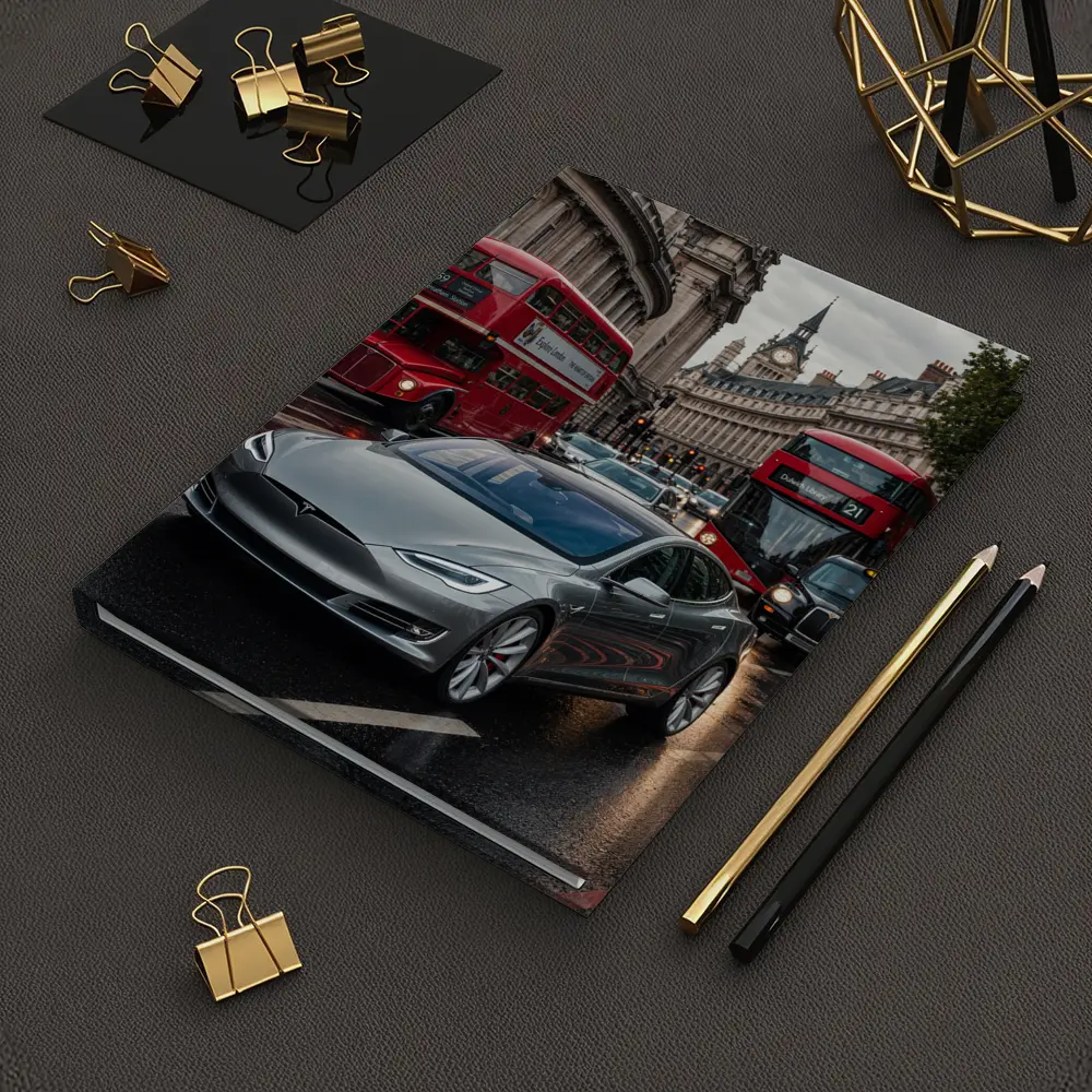 Tesla Model S London Streets Rainy Day – Notebooks