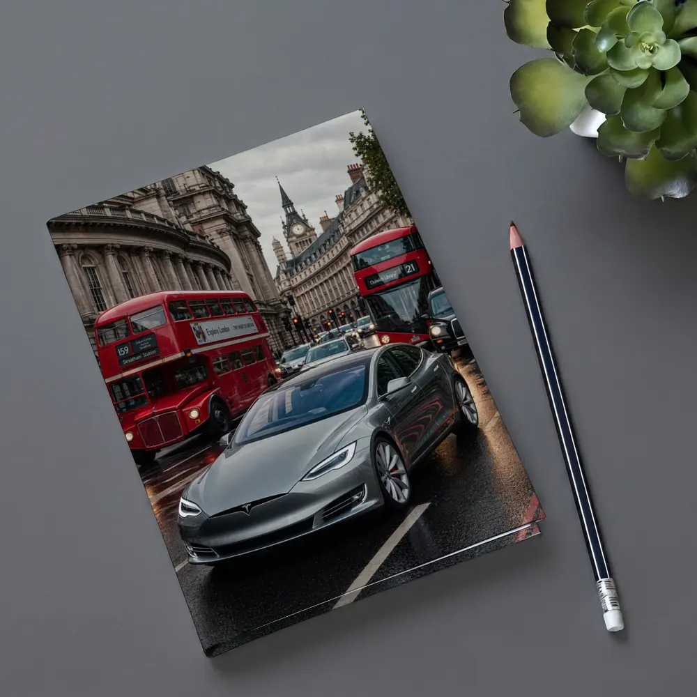 Tesla Model S London Streets Rainy Day – Notebooks