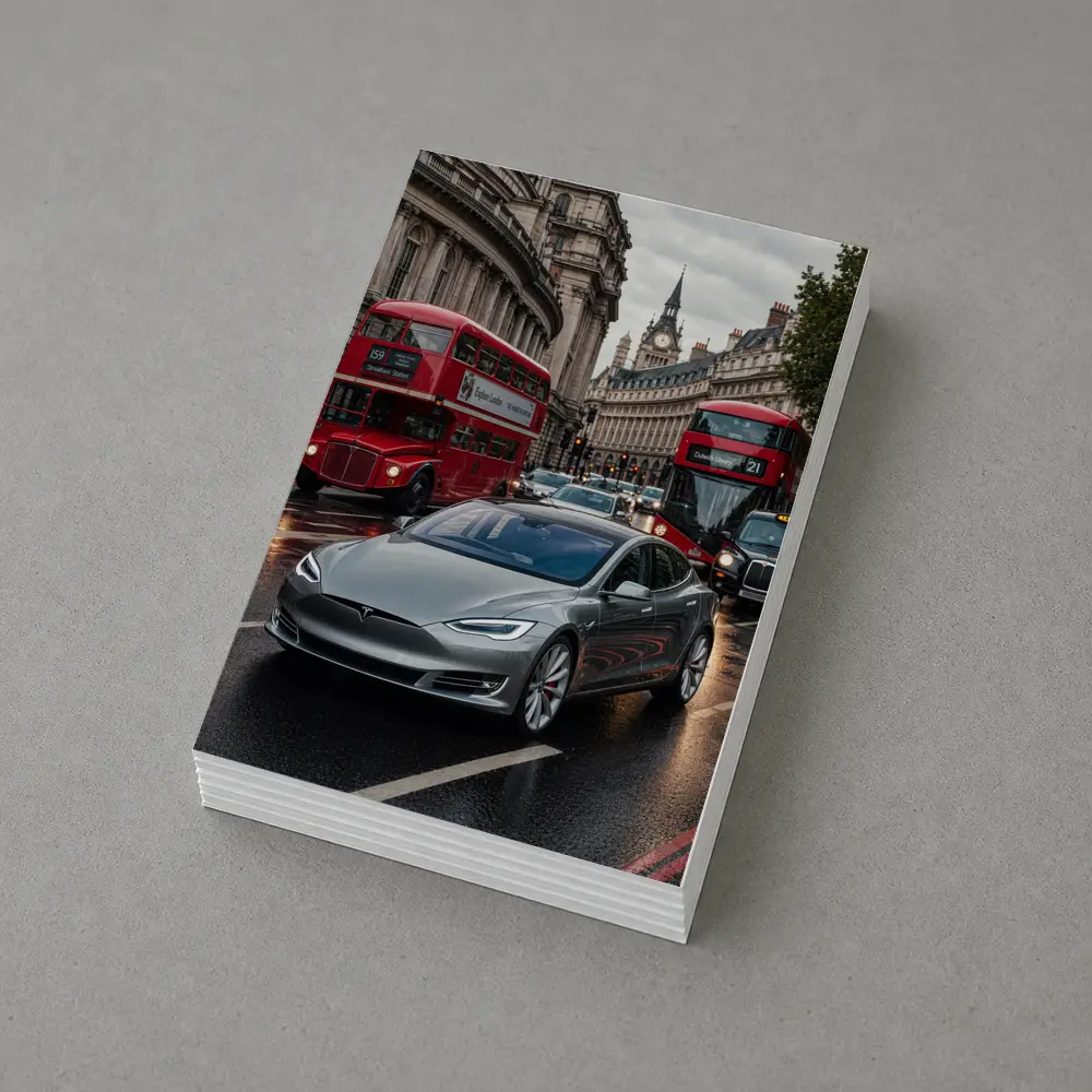 Tesla Model S London Streets Rainy Day – Postcards