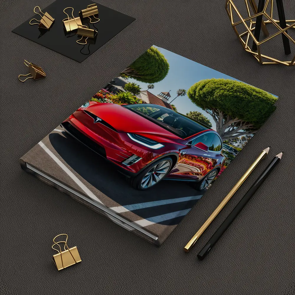 Tesla Model X Red SUV Sunny Parking Lot – Notebooks