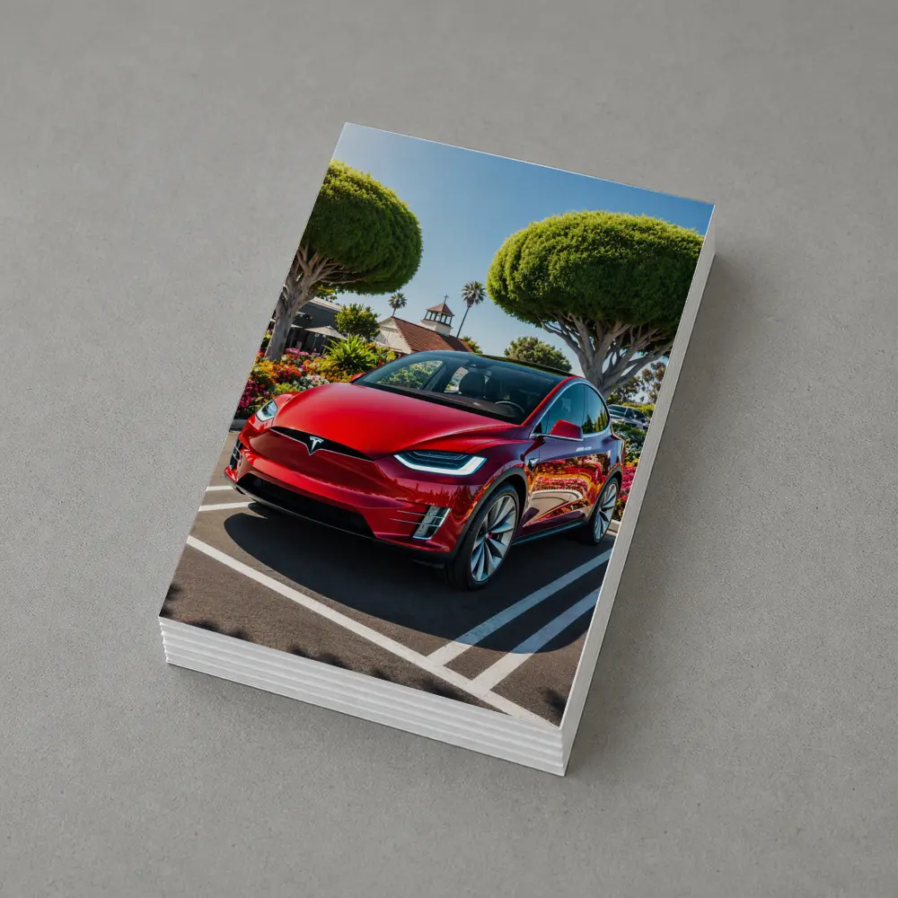 Tesla Model X Red SUV Sunny Parking Lot – Postcards
