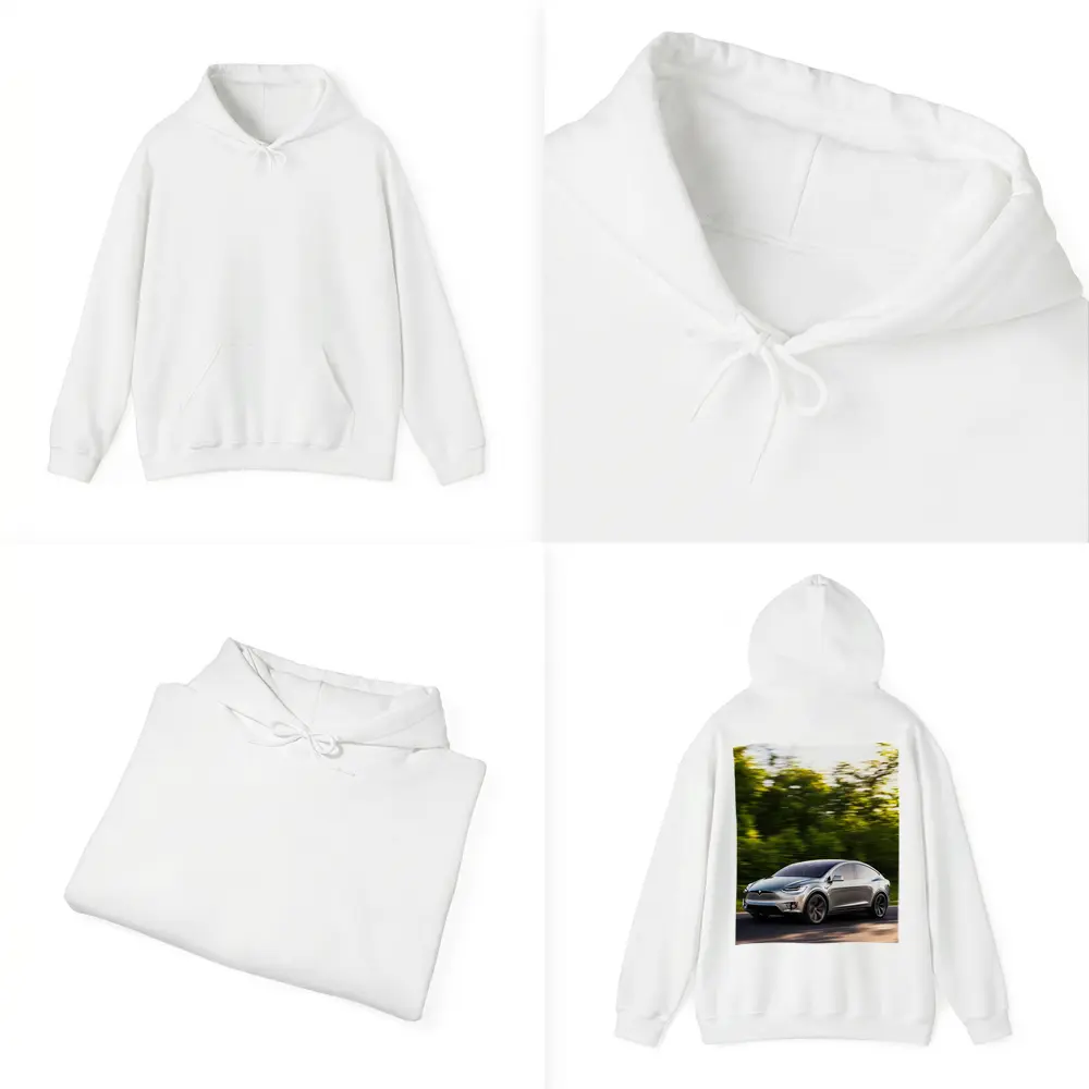 Tesla Model X Speeding Through Green Forest – Hoodies