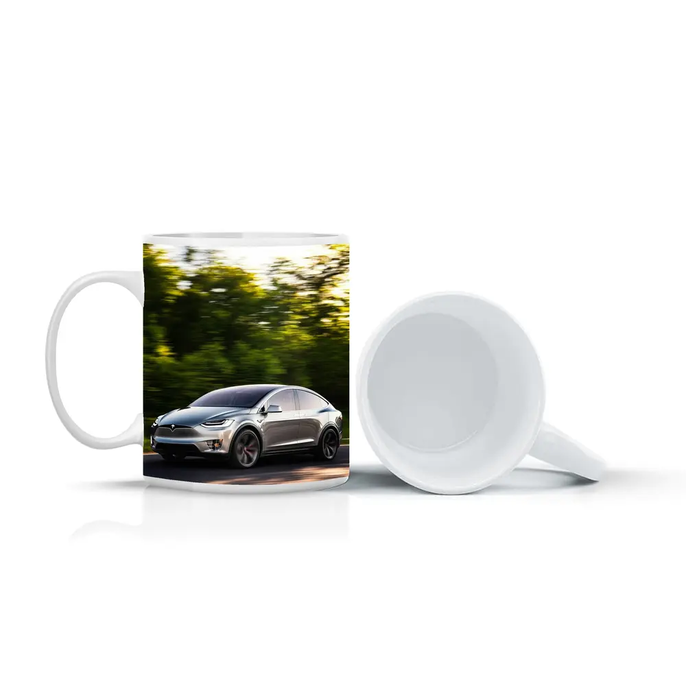 Tesla Model X Speeding Through Green Forest – Mugs