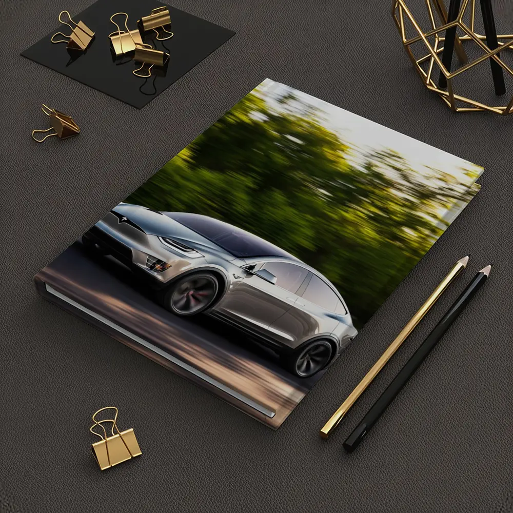 Tesla Model X Speeding Through Green Forest – Notebooks
