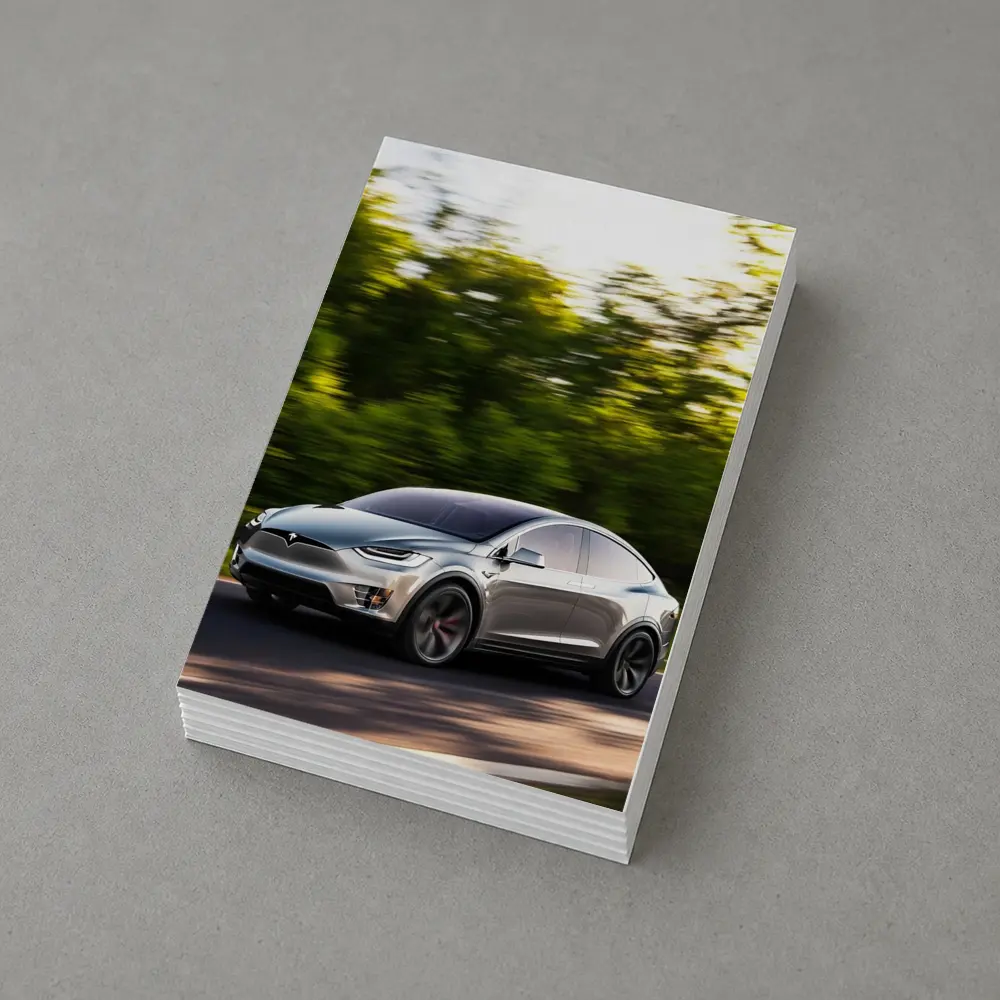 Tesla Model X Speeding Through Green Forest – Postcards