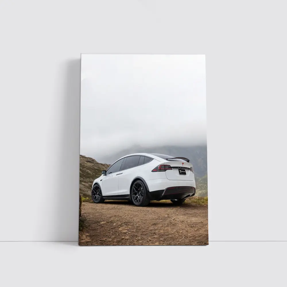 Tesla Model X White Misty Mountain Road – Wall Art