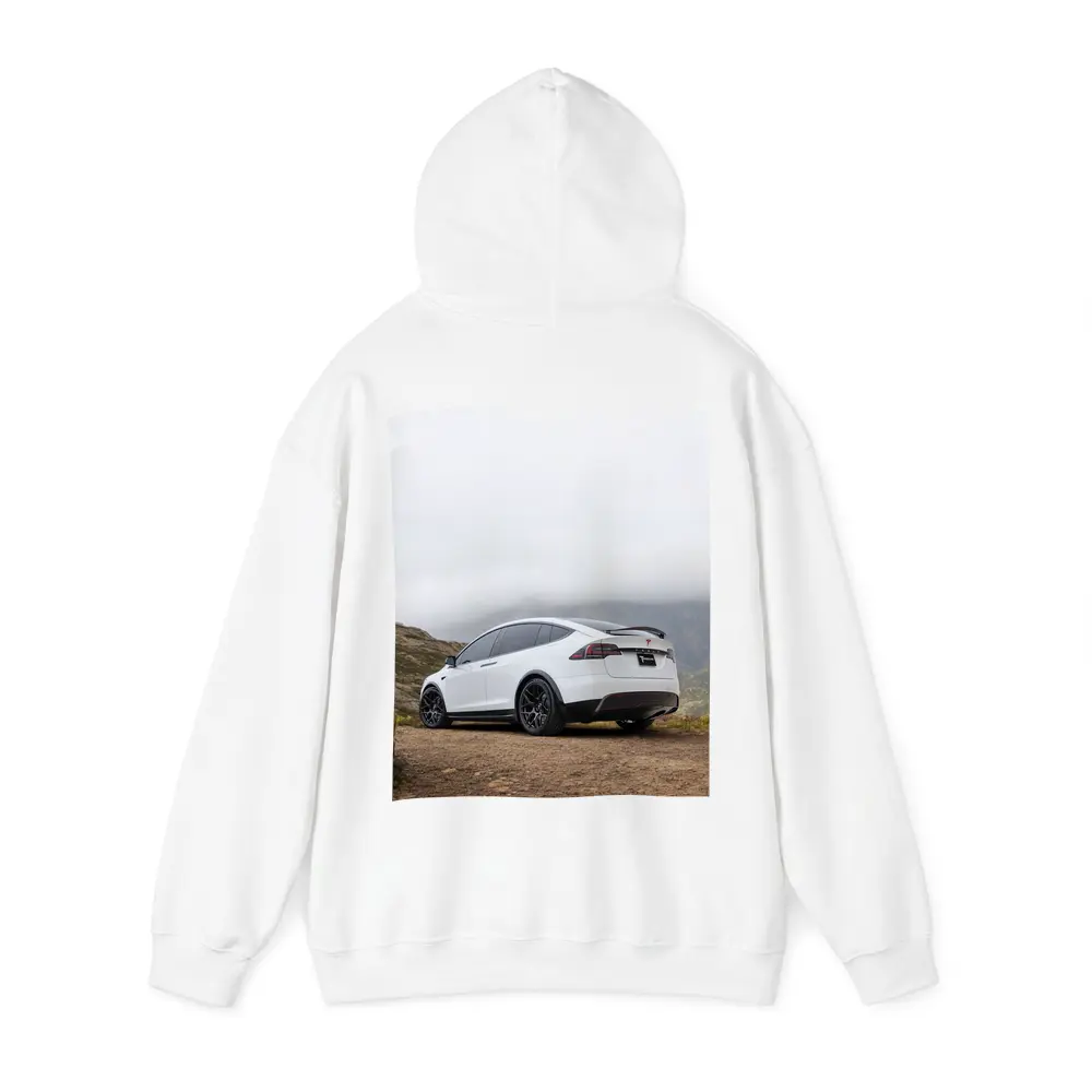 Tesla Model X White Misty Mountain Road – Hoodies