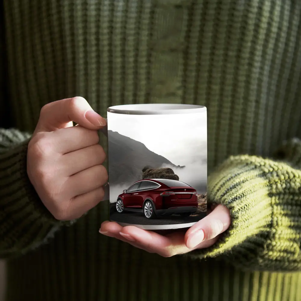 Tesla Model X Red Mountain Fog Landscape – Mugs