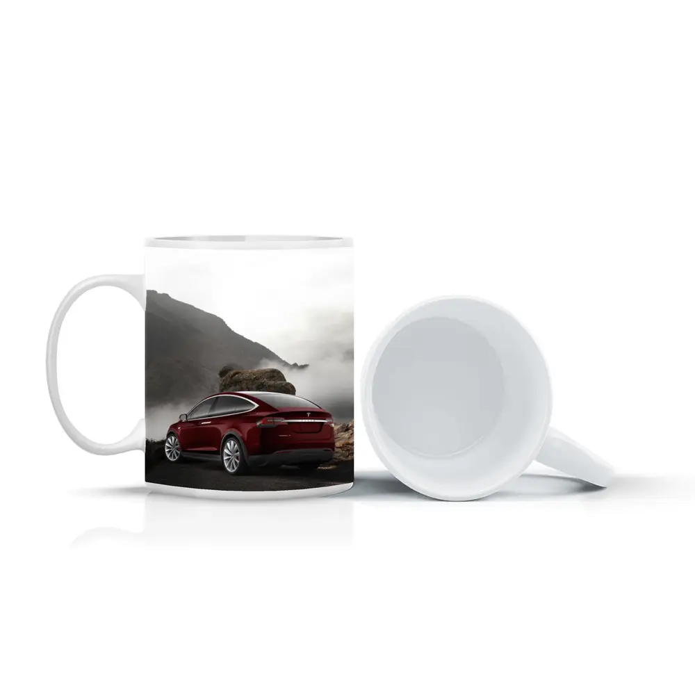 Tesla Model X Red Mountain Fog Landscape – Mugs