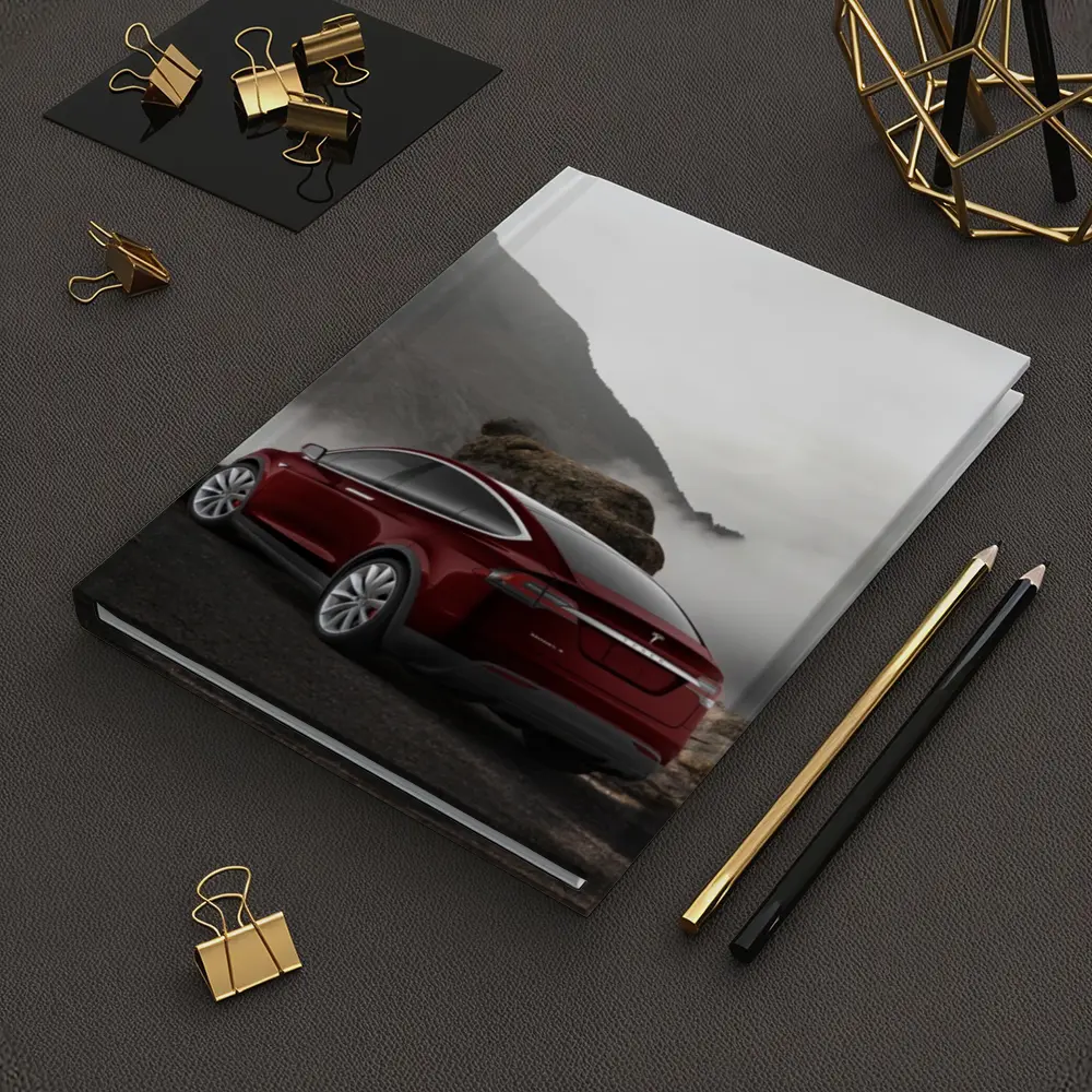 Tesla Model X Red Mountain Fog Landscape – Notebooks