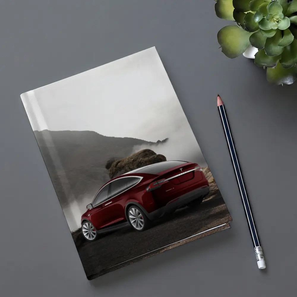Tesla Model X Red Mountain Fog Landscape – Notebooks