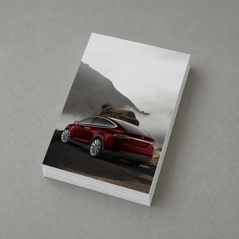 Tesla Model X Red Mountain Fog Landscape – Postcards