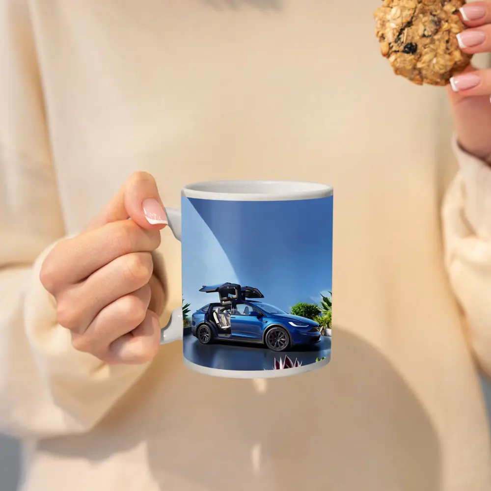 Tesla Model X Blue Falcon Wing Doors Open – Mugs