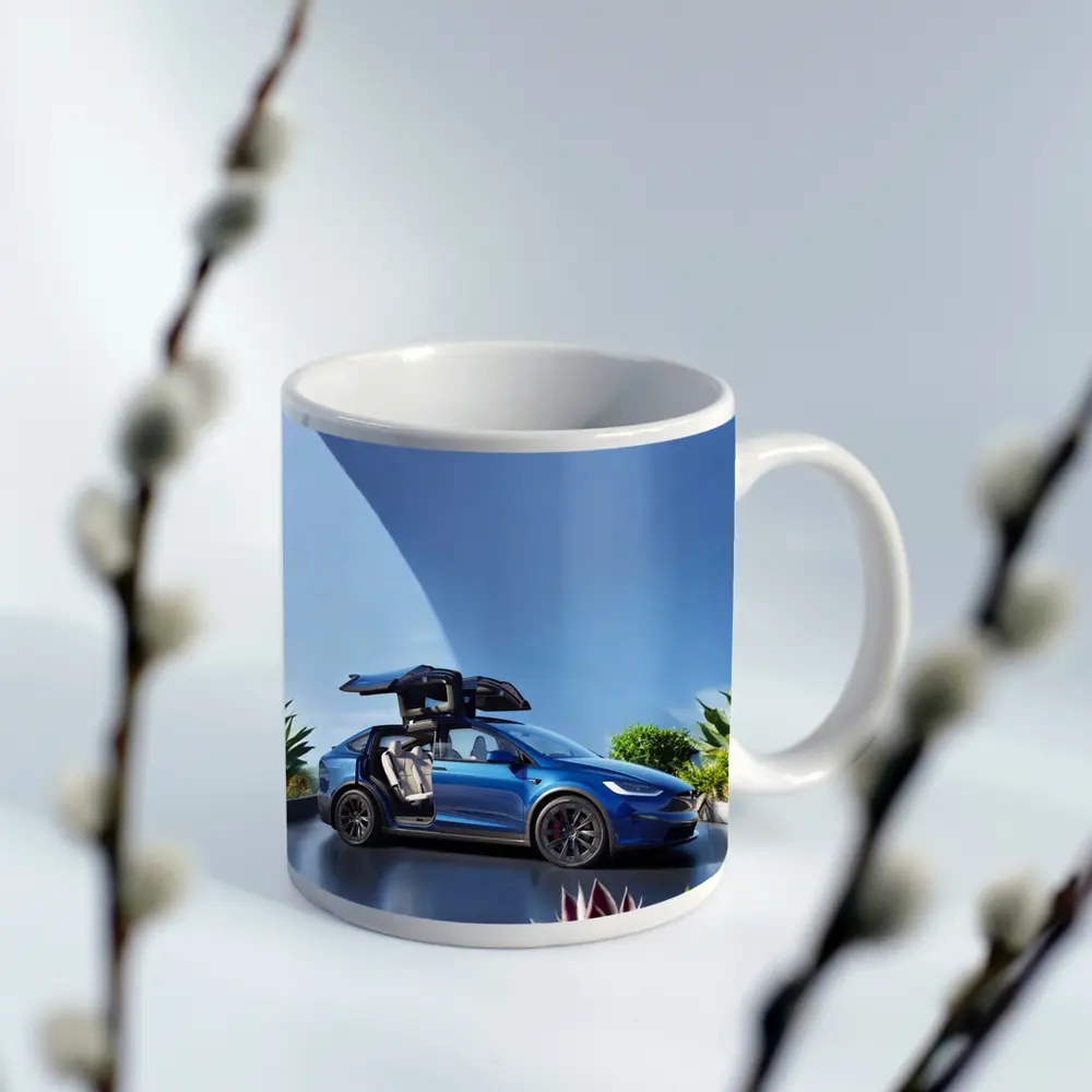 Tesla Model X Blue Falcon Wing Doors Open – Mugs