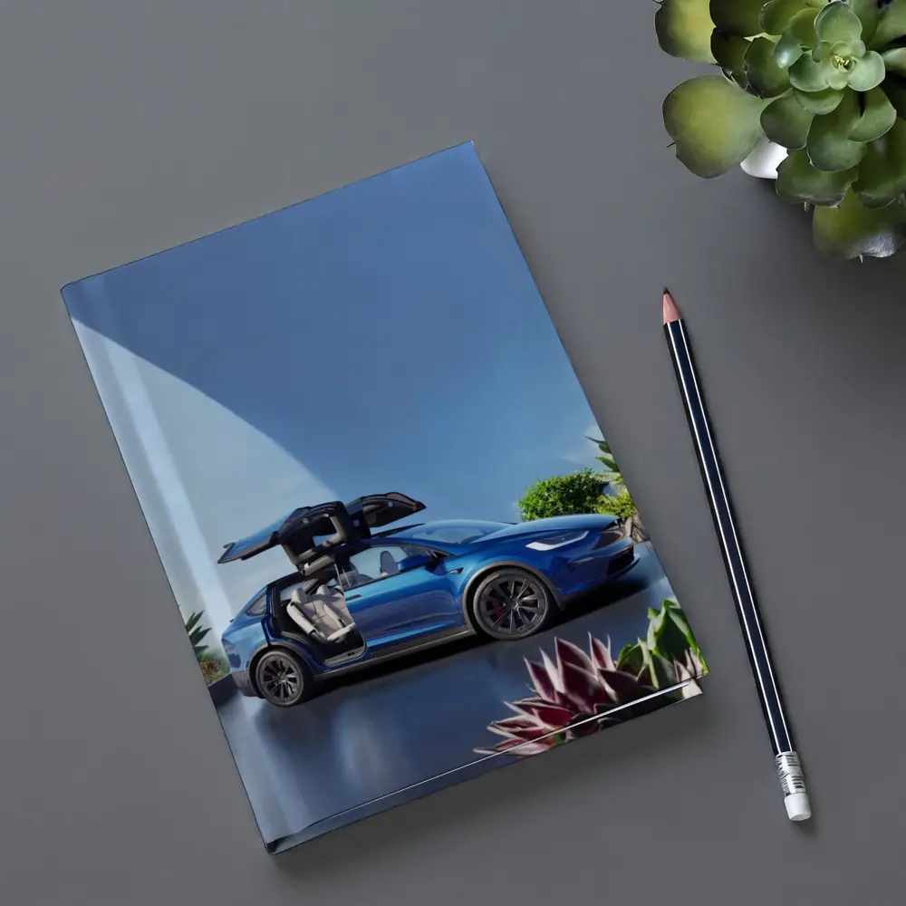 Tesla Model X Blue Falcon Wing Doors Open – Notebooks