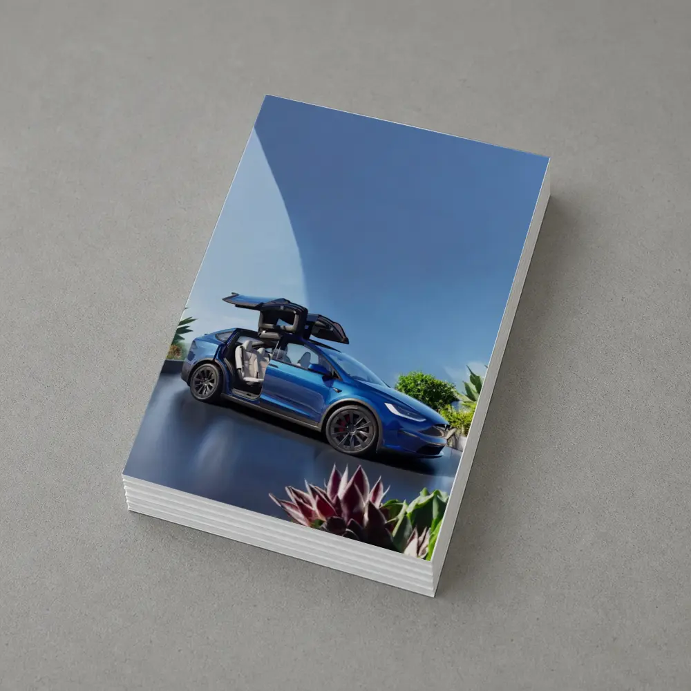 Tesla Model X Blue Falcon Wing Doors Open – Postcards