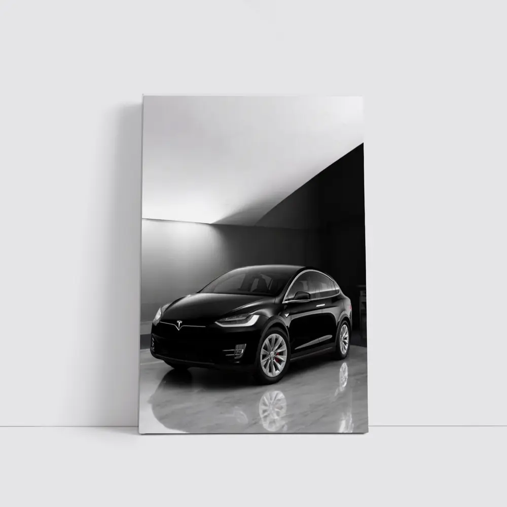 Tesla Model X Black On Marble Floor – Wall Art
