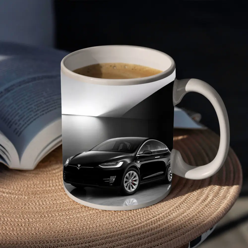 Tesla Model X Black On Marble Floor – Mugs
