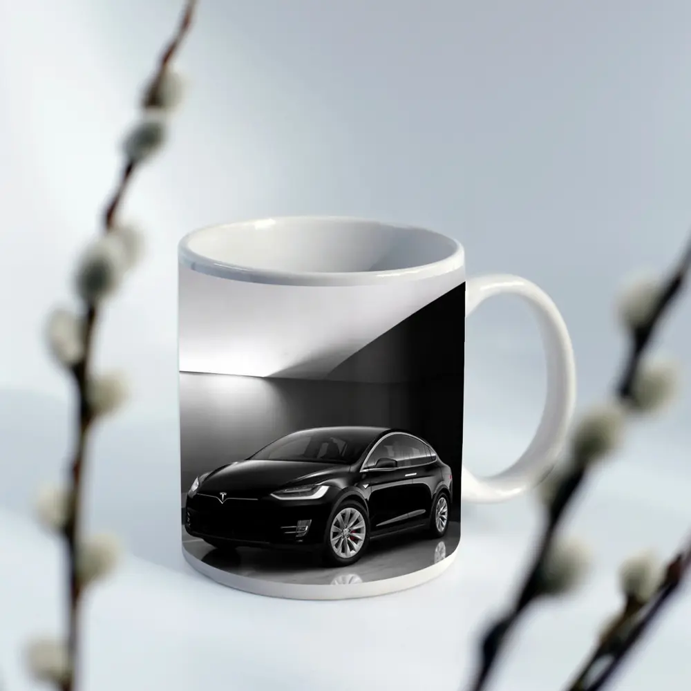 Tesla Model X Black On Marble Floor – Mugs