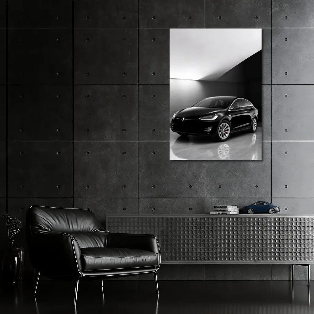 Tesla Model X Black On Marble Floor – Wall Art