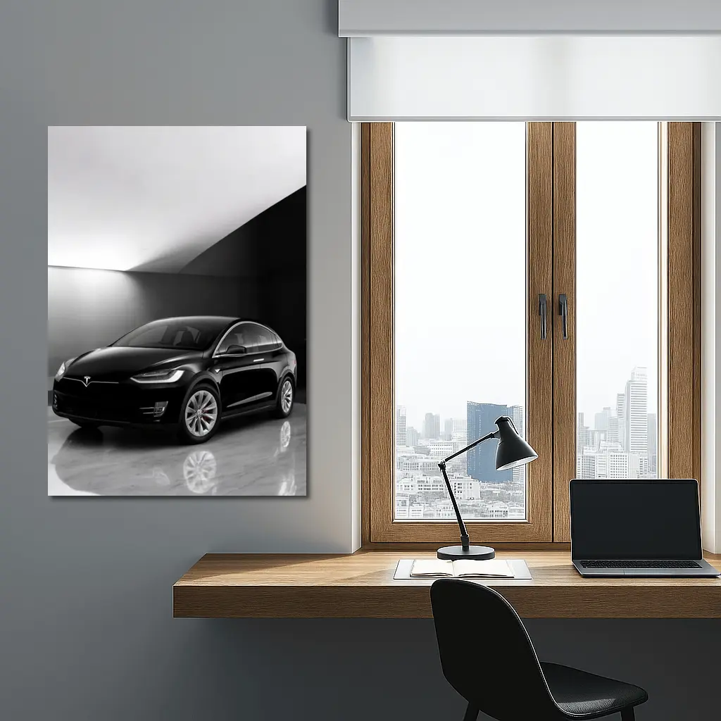 Tesla Model X Black On Marble Floor – Wall Art
