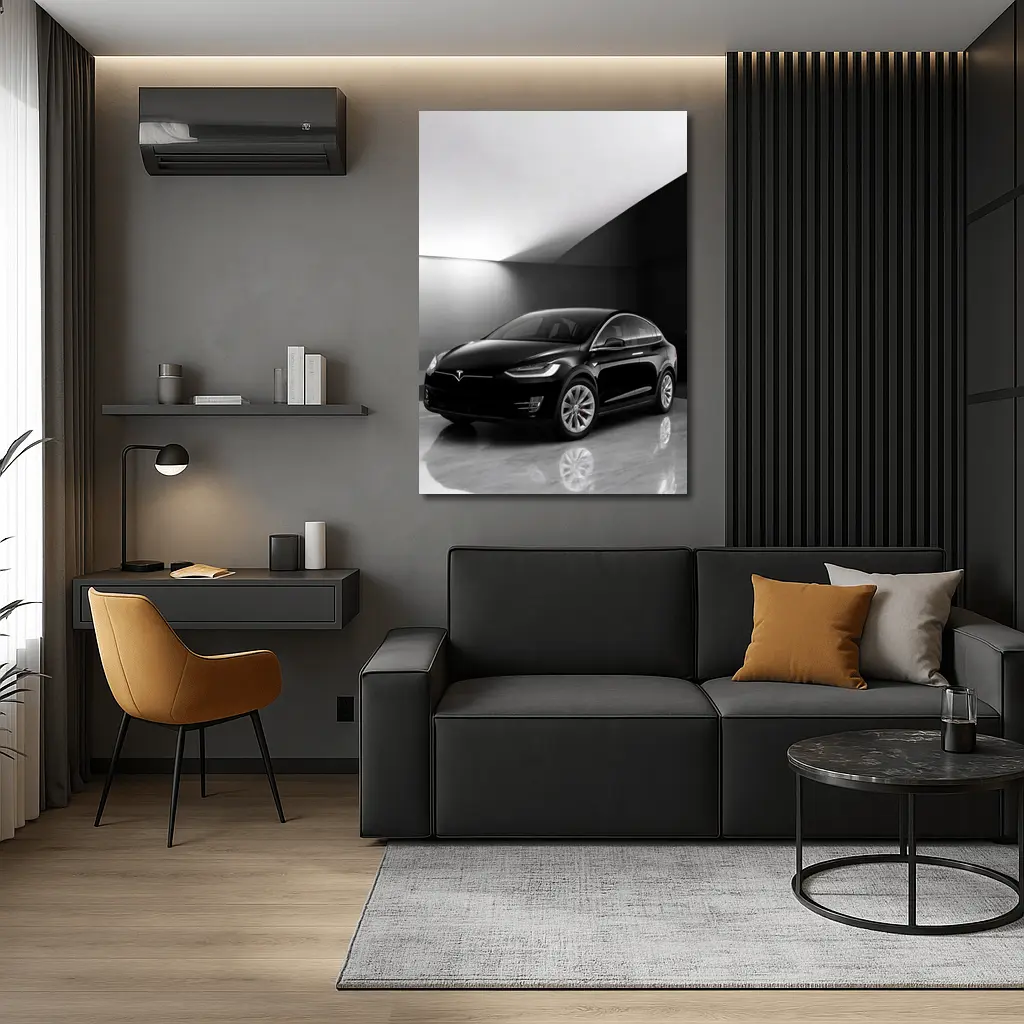Tesla Model X Black On Marble Floor – Wall Art