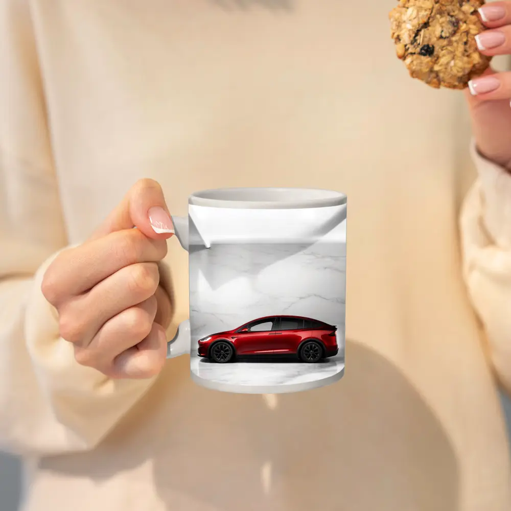 Tesla Model X Red On Marble Floor – Mugs