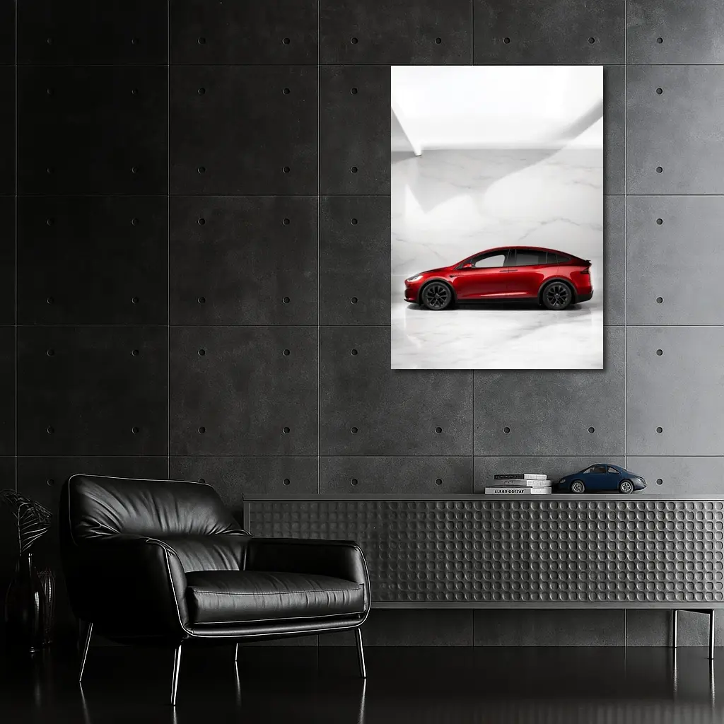Tesla Model X Red On Marble Floor – Wall Art