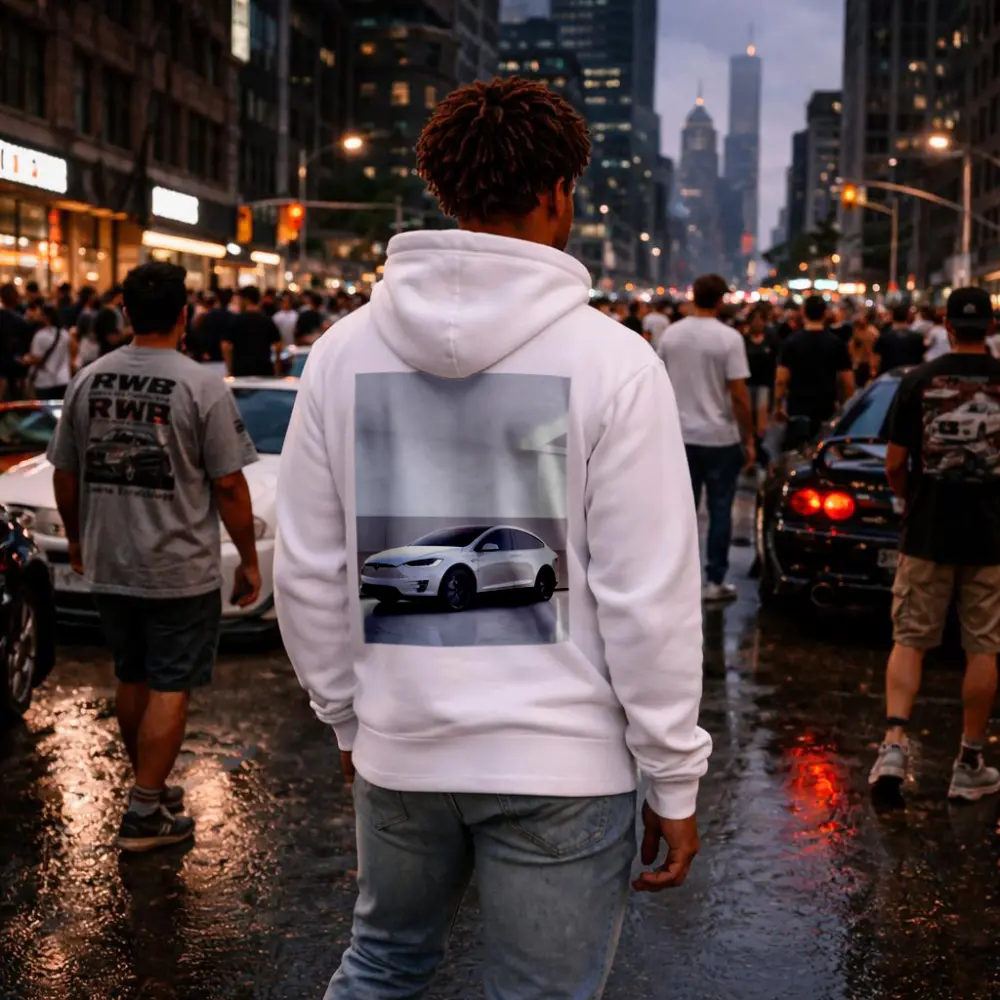 Tesla Model X White Marble Showroom – Hoodies