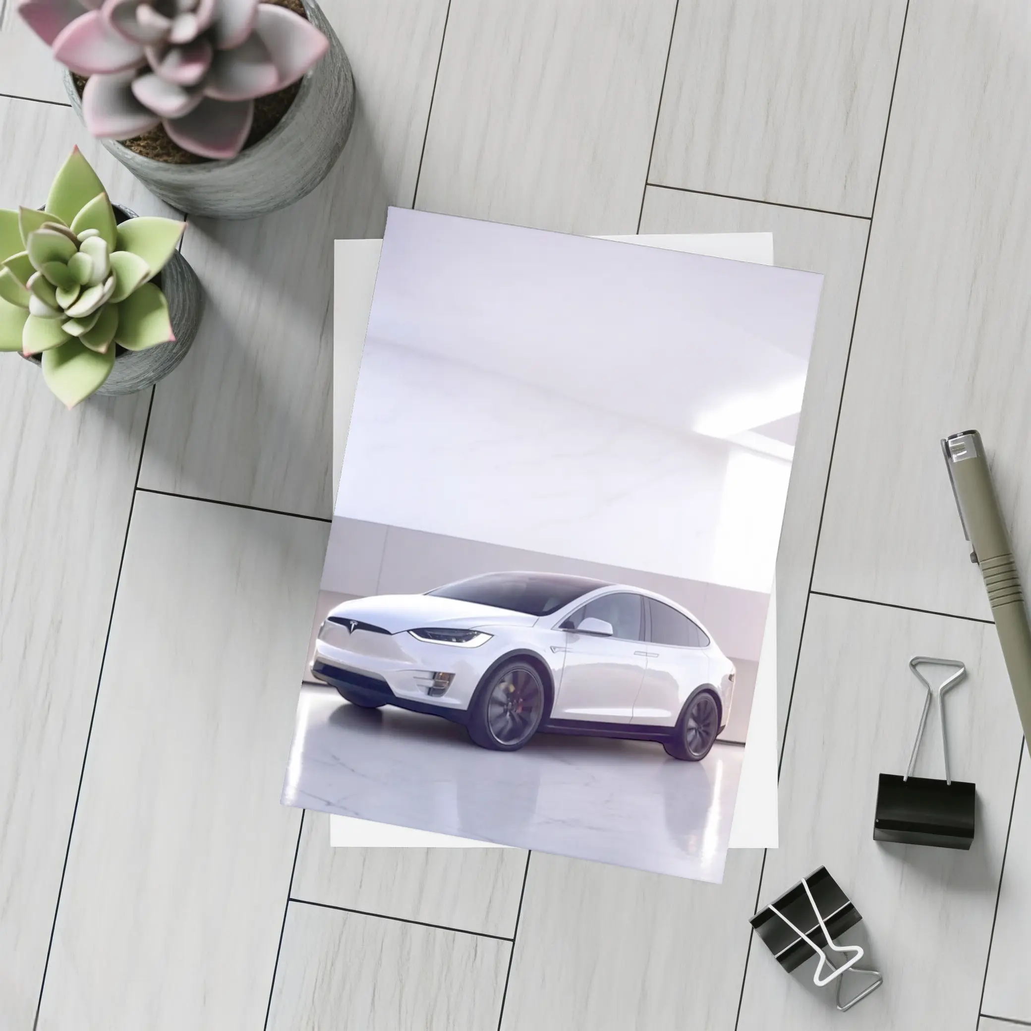 Tesla Model X White Marble Showroom – Postcards