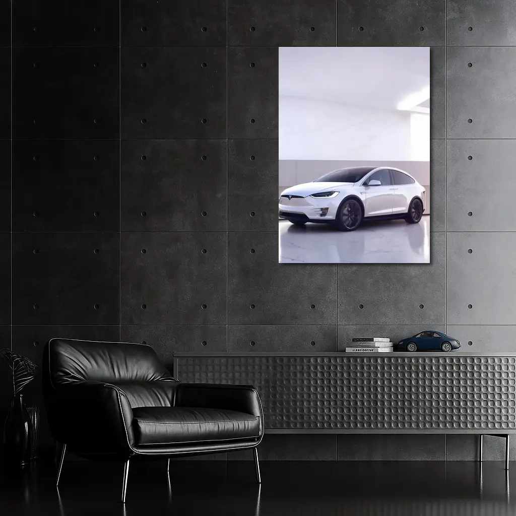 Tesla Model X White Marble Showroom – Wall Art