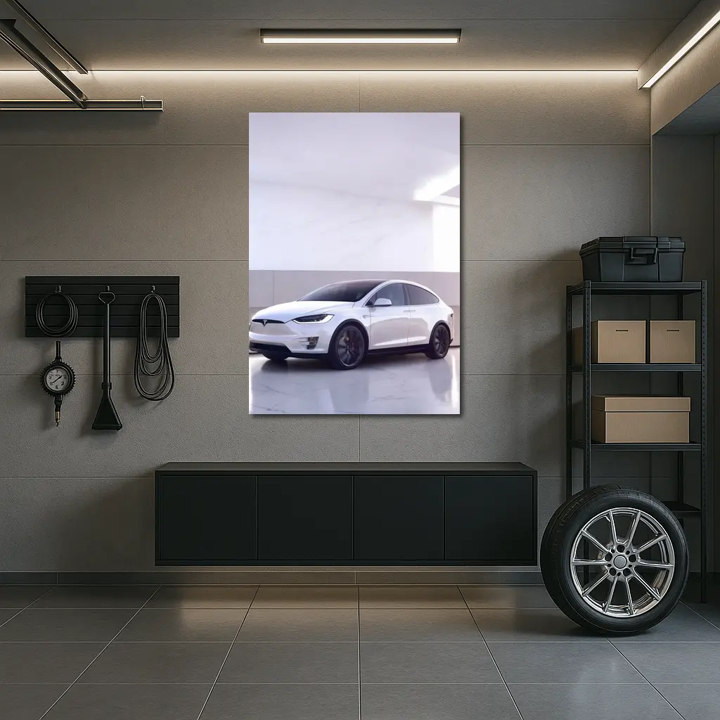 Tesla Model X White Marble Showroom – Wall Art