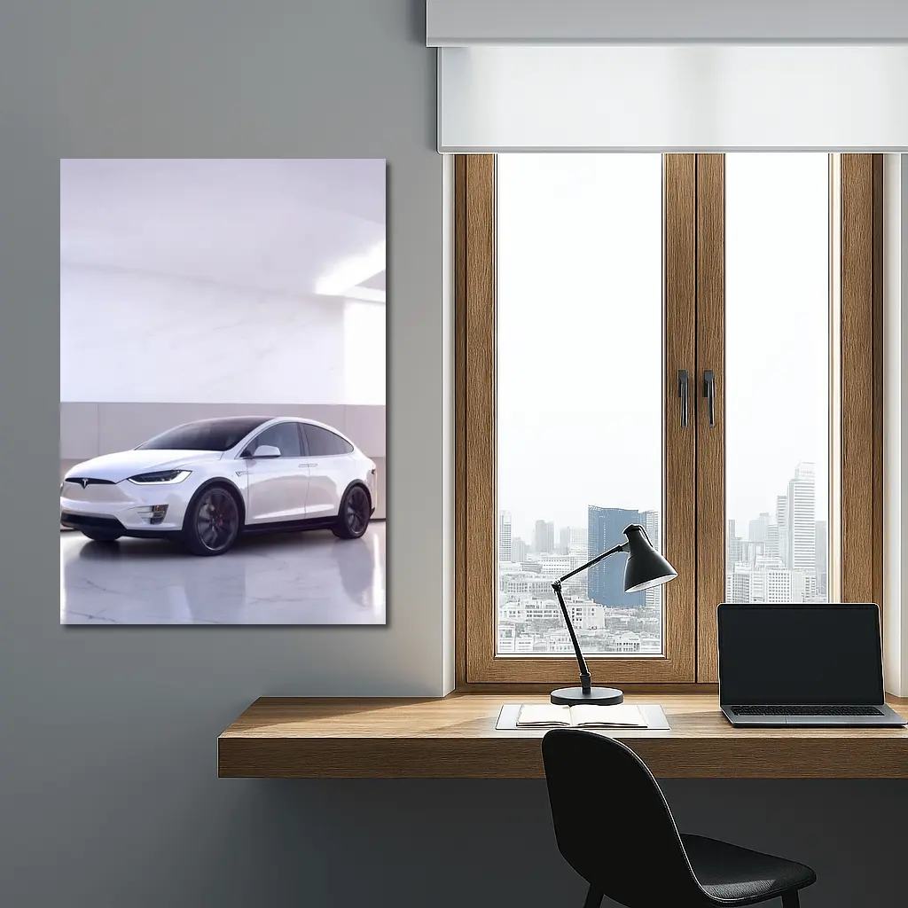Tesla Model X White Marble Showroom – Wall Art