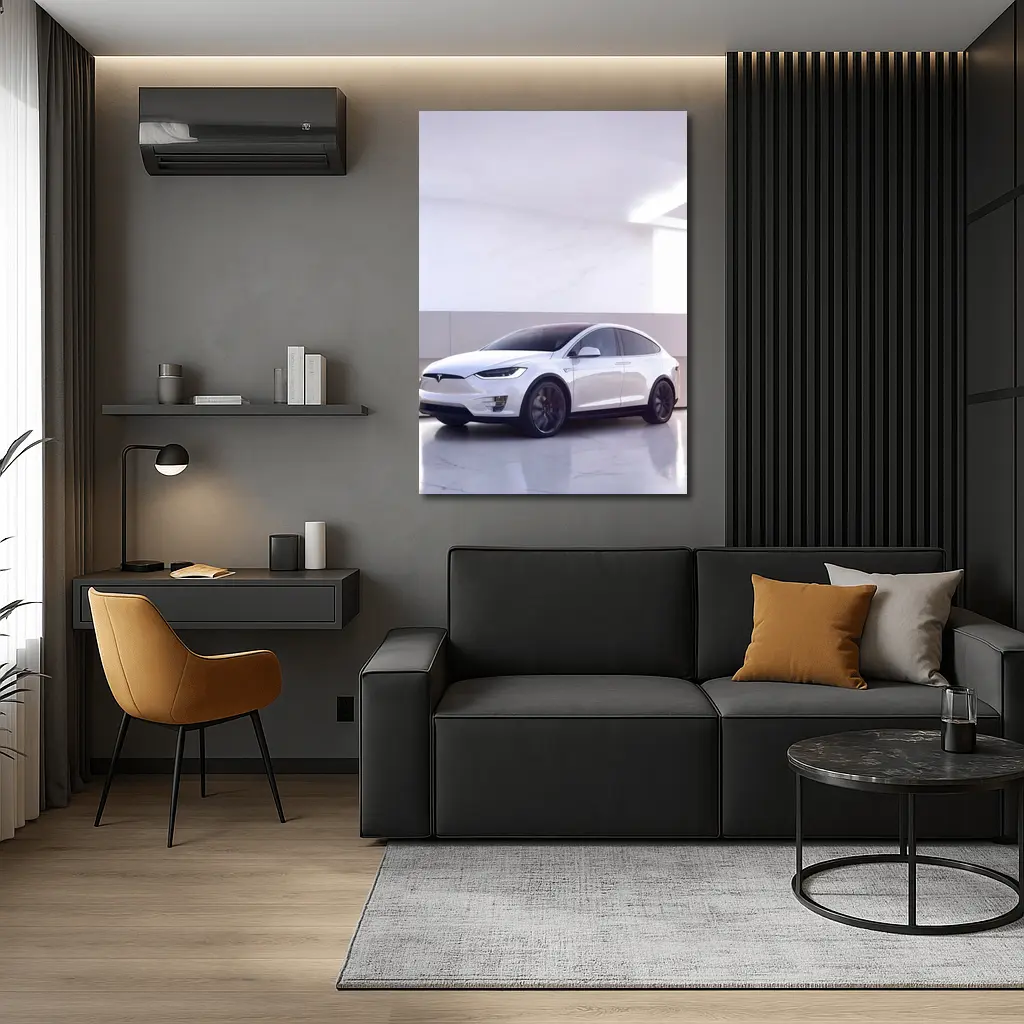 Tesla Model X White Marble Showroom – Wall Art