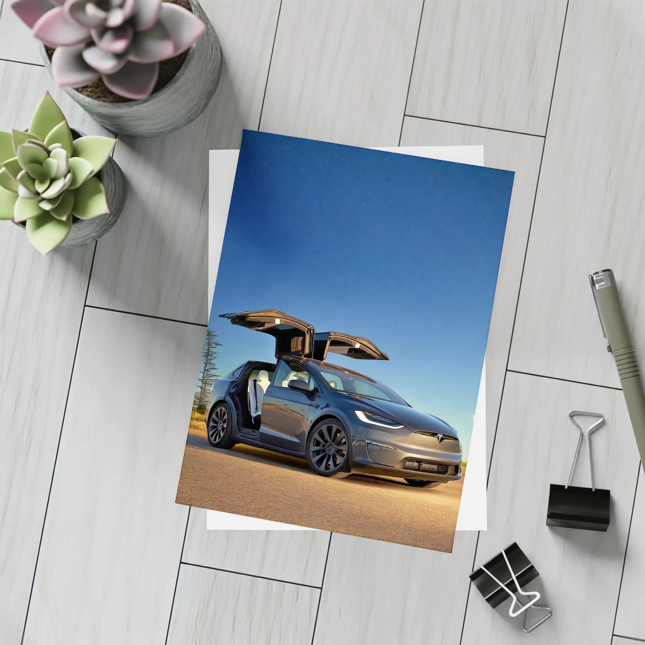 Tesla Model X Falcon Wings Night Sky – Postcards