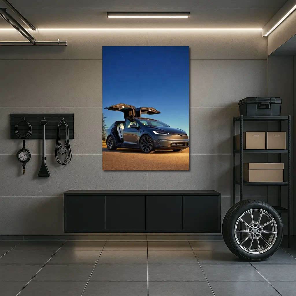 Tesla Model X Falcon Wings Night Sky – Wall Art